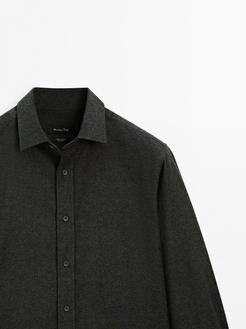 Massimo Dutti Cotton Houndstooth Men Shirts Dark Green | US-DP2305874