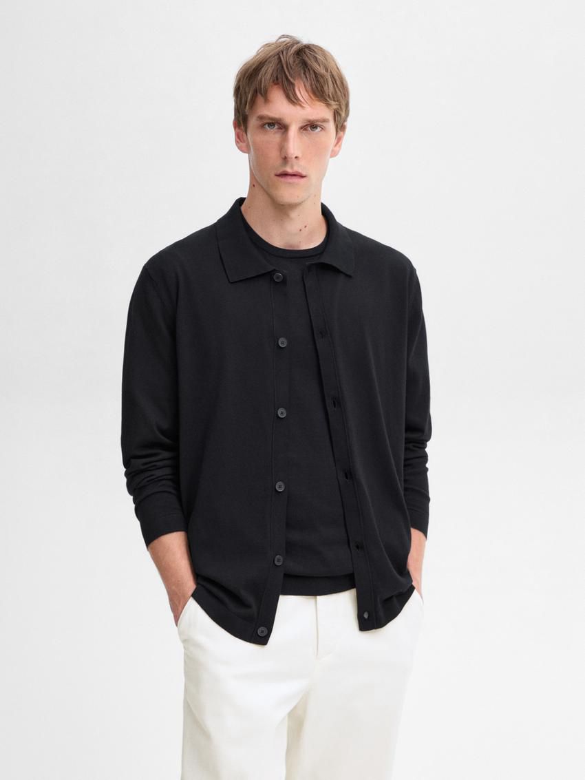 Massimo Dutti Cotton Knit Men Cardigan Black | US-YW4986715