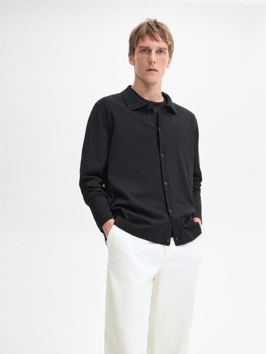 Massimo Dutti Cotton Knit Men Cardigan Black | US-YW4986715