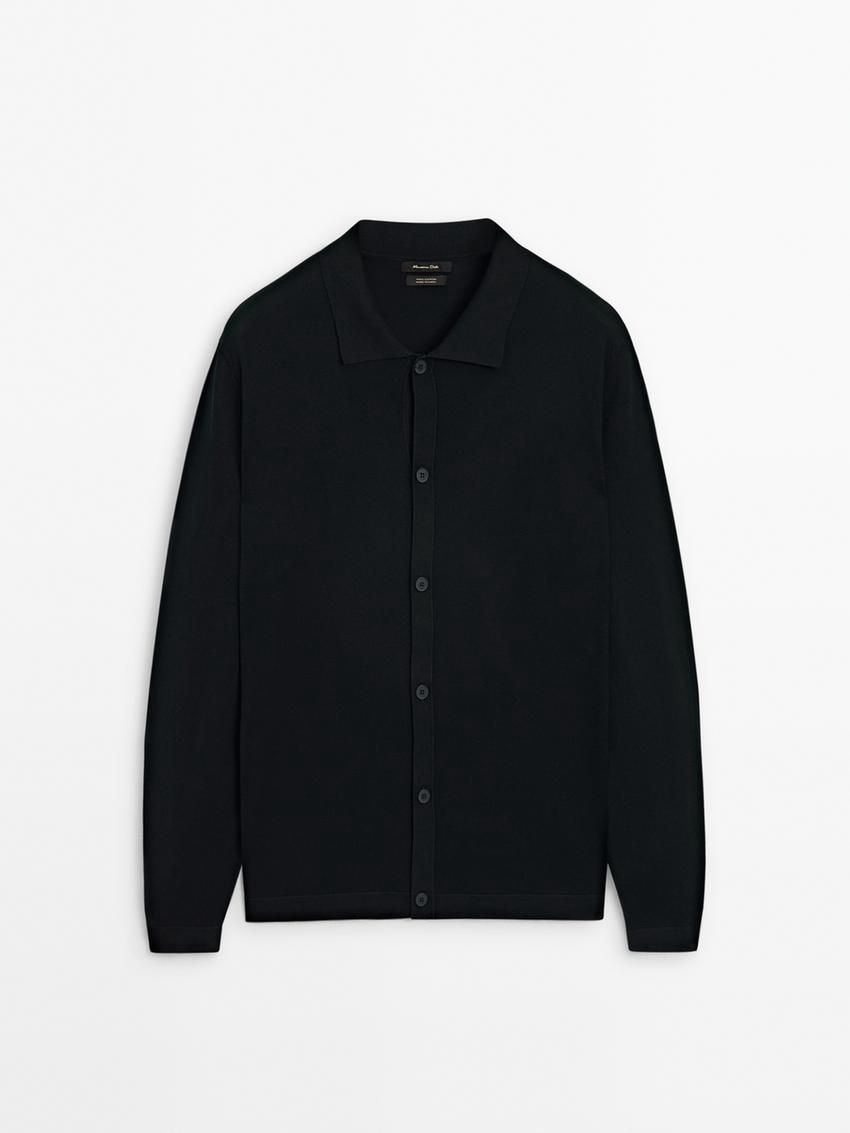 Massimo Dutti Cotton Knit Men Cardigan Black | US-YW4986715