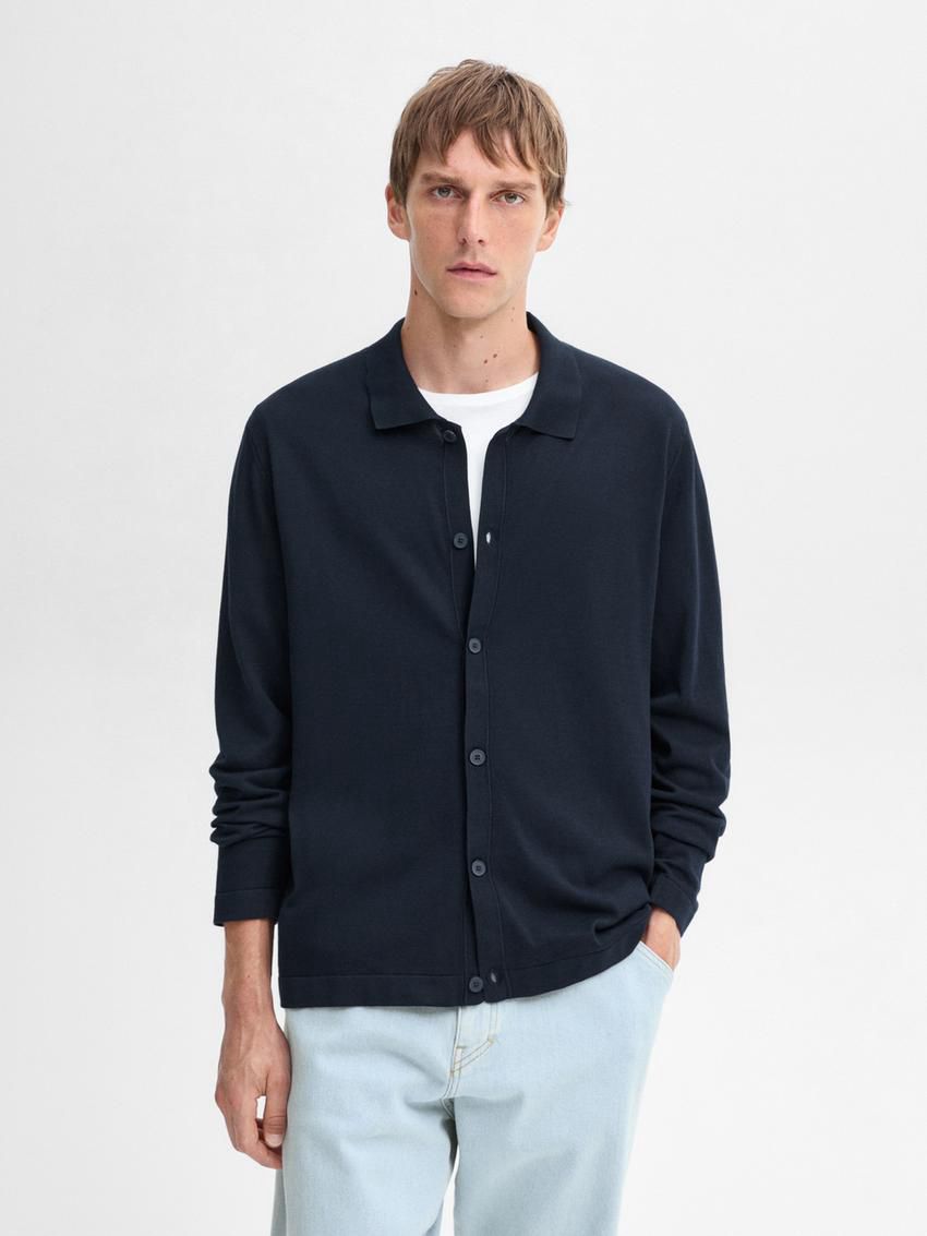 Massimo Dutti Cotton Knit Men Cardigan Navy | US-OD7024689