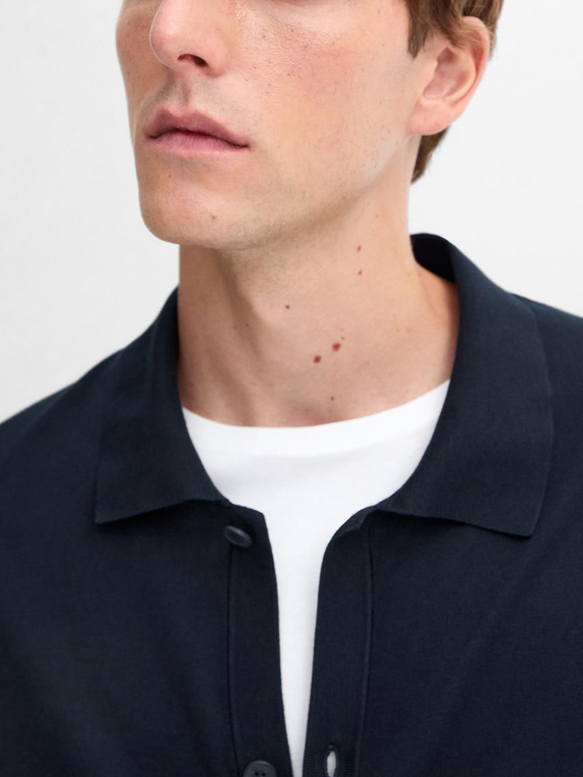 Massimo Dutti Cotton Knit Men Cardigan Navy | US-OD7024689