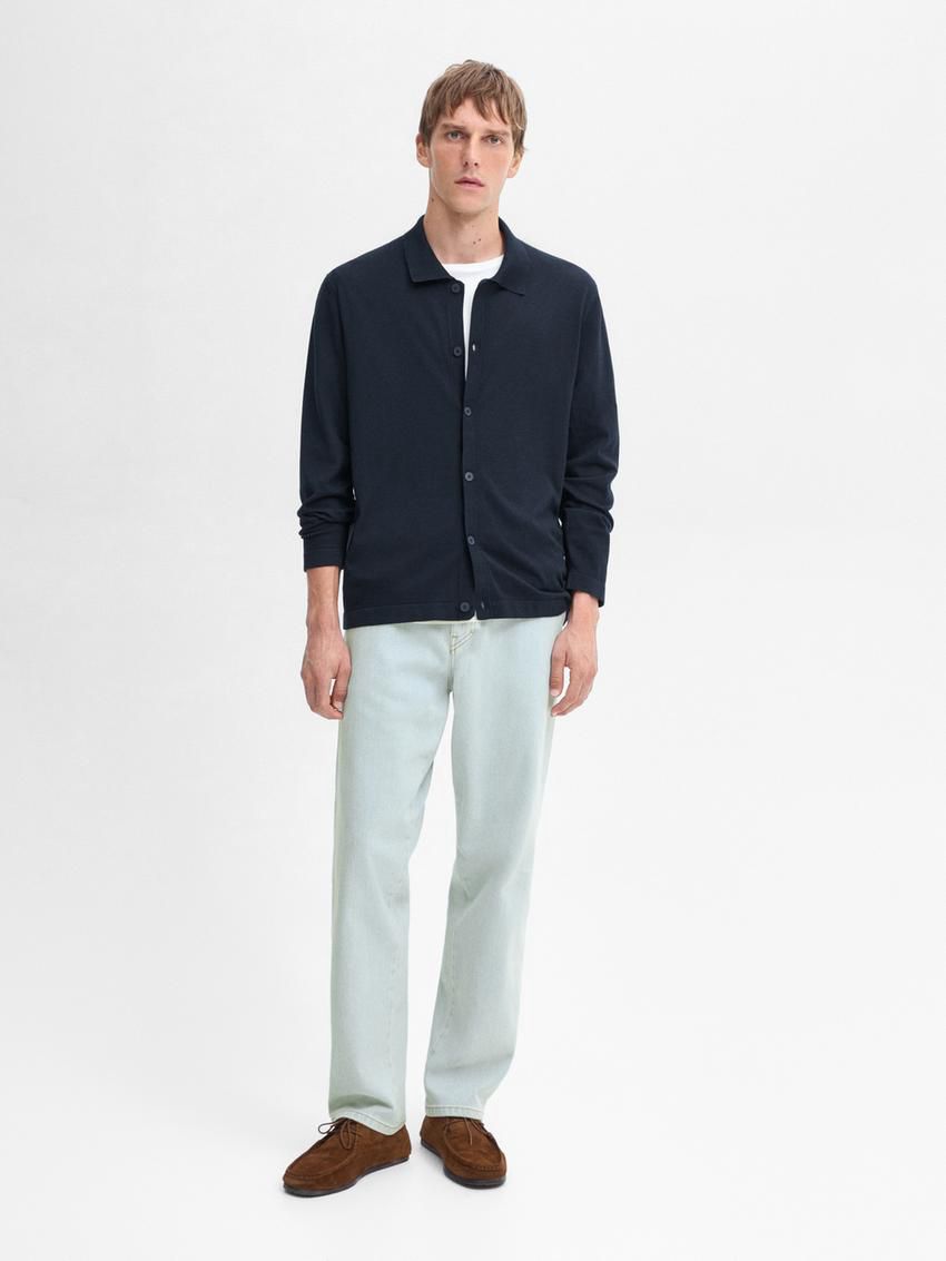 Massimo Dutti Cotton Knit Men Cardigan Navy | US-OD7024689