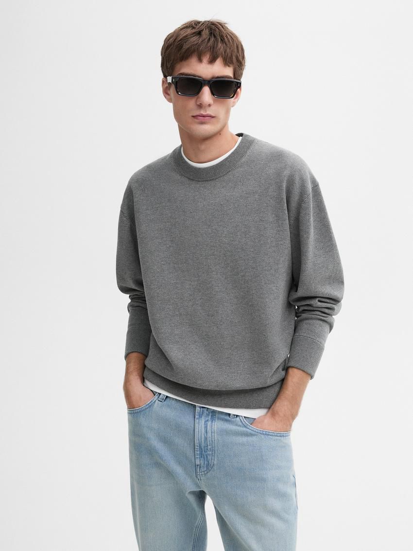 Massimo Dutti Cotton Knit Men Sweater Grey | US-HK3210897
