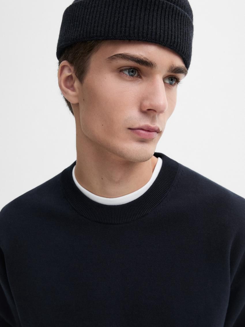 Massimo Dutti Cotton Knit Men Sweater Navy | US-YA7046198