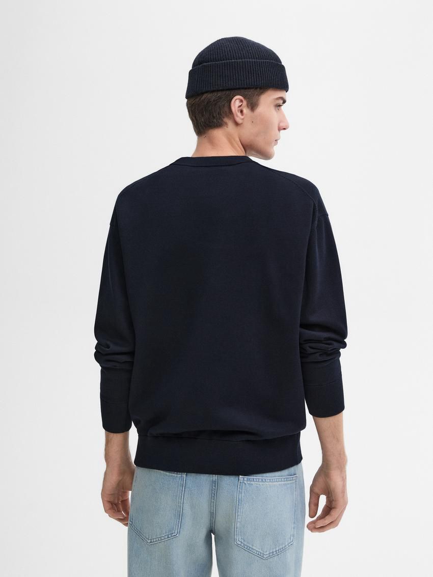 Massimo Dutti Cotton Knit Men Sweater Navy | US-YA7046198