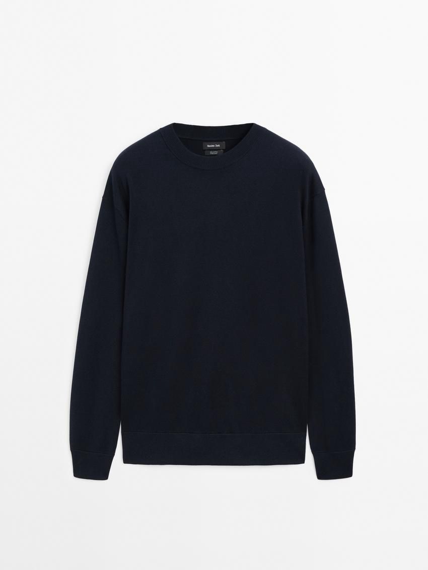 Massimo Dutti Cotton Knit Men Sweater Navy | US-YA7046198