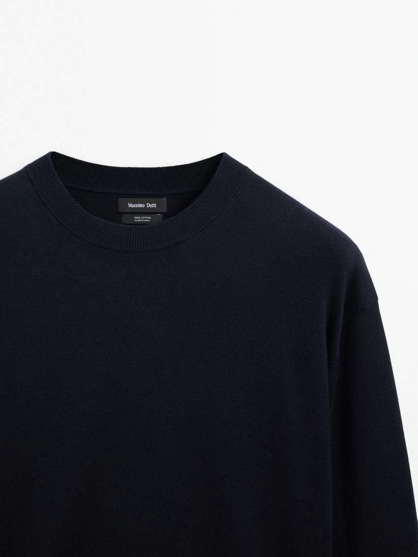 Massimo Dutti Cotton Knit Men Sweater Navy | US-YA7046198