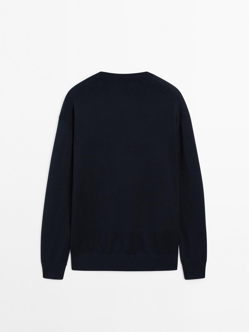Massimo Dutti Cotton Knit Men Sweater Navy | US-YA7046198