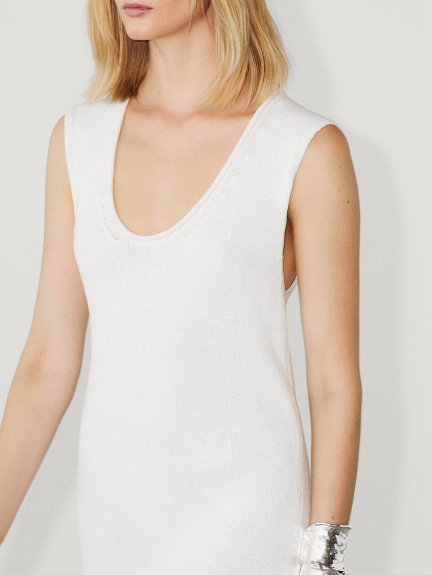 Massimo Dutti Cotton Knit Midi Women Dress White | US-AN0314568