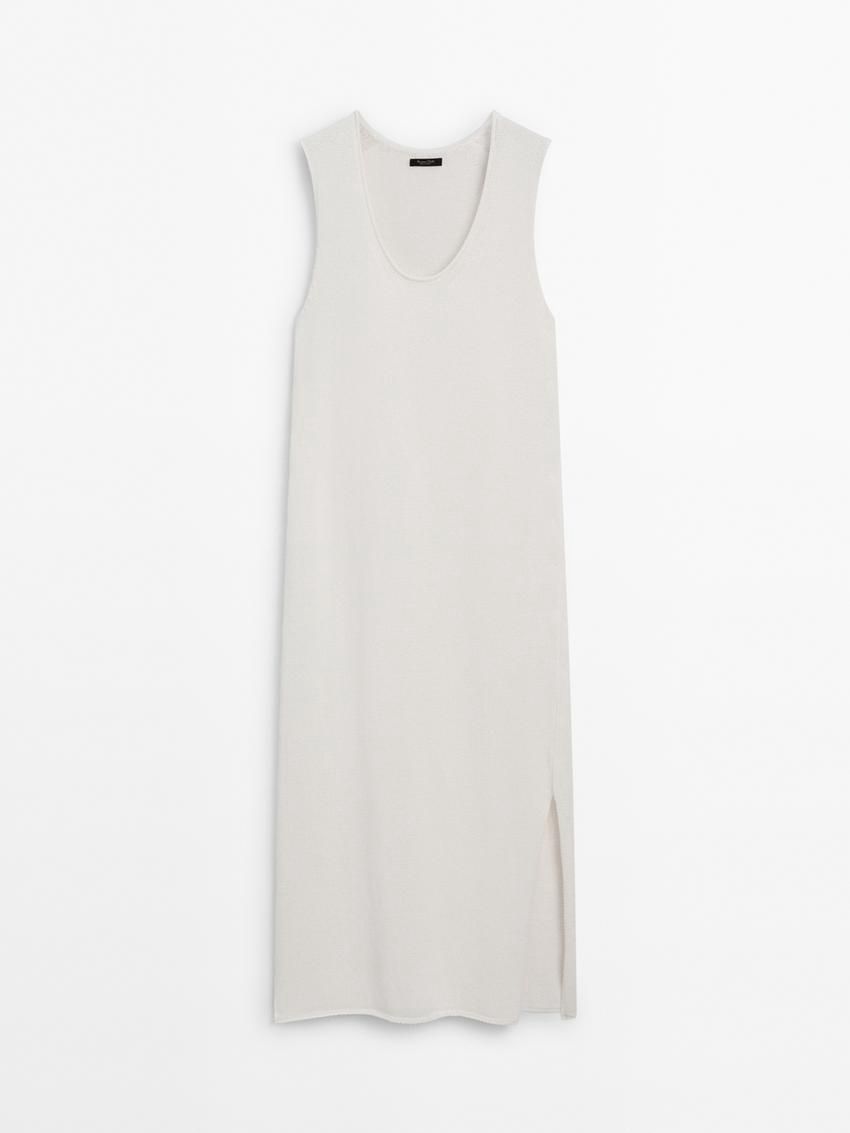 Massimo Dutti Cotton Knit Midi Women Dress White | US-AN0314568