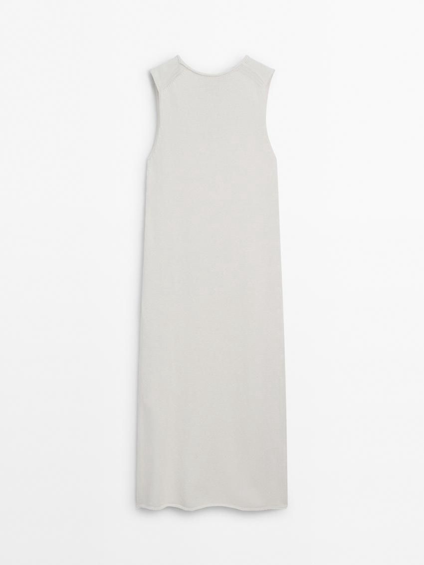 Massimo Dutti Cotton Knit Midi Women Dress White | US-AN0314568