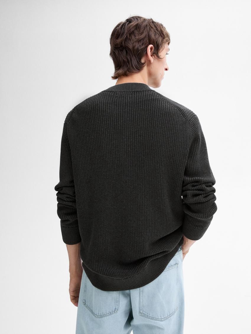 Massimo Dutti Cotton Knit Pockets Men Cardigan Dark Grey | US-VX7582106