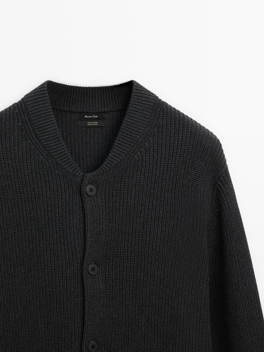 Massimo Dutti Cotton Knit Pockets Men Cardigan Dark Grey | US-VX7582106