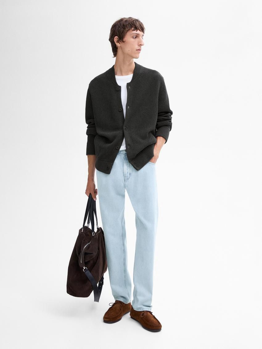 Massimo Dutti Cotton Knit Pockets Men Cardigan Dark Grey | US-VX7582106