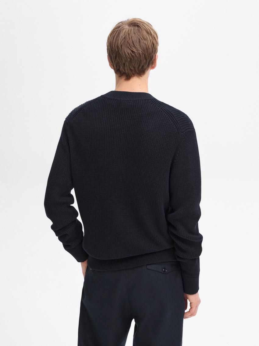 Massimo Dutti Cotton Knit Pockets Men Cardigan Navy | US-GQ2865794