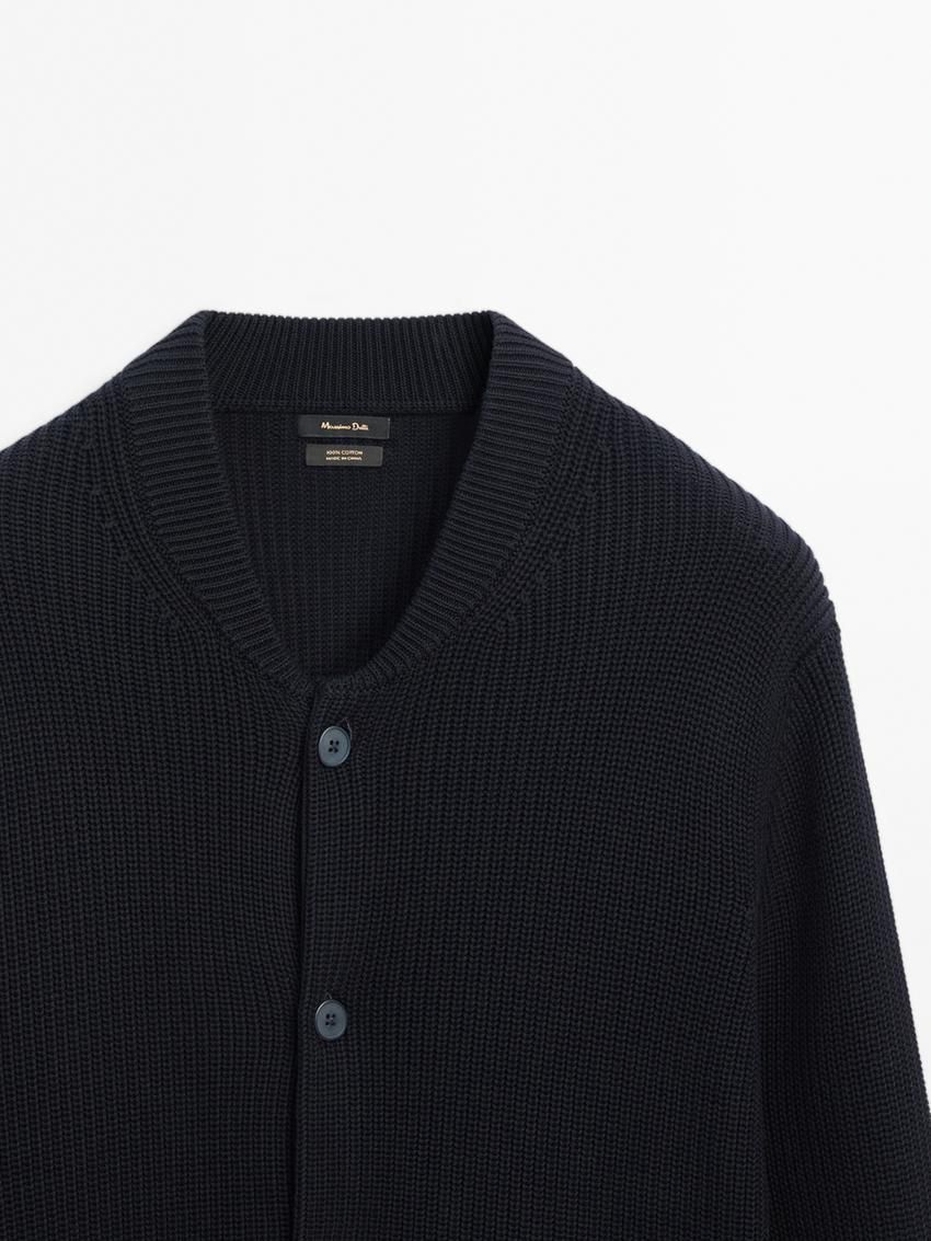 Massimo Dutti Cotton Knit Pockets Men Cardigan Navy | US-GQ2865794