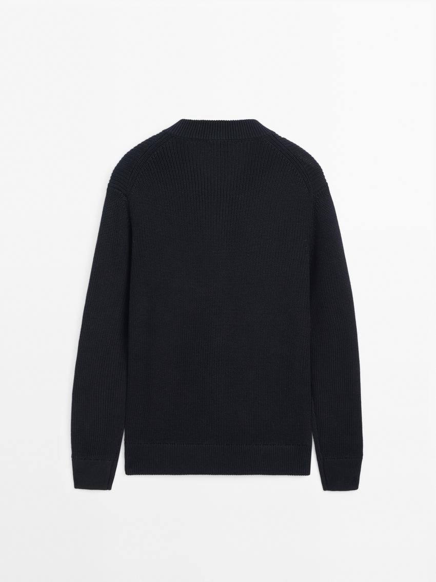 Massimo Dutti Cotton Knit Pockets Men Cardigan Navy | US-GQ2865794