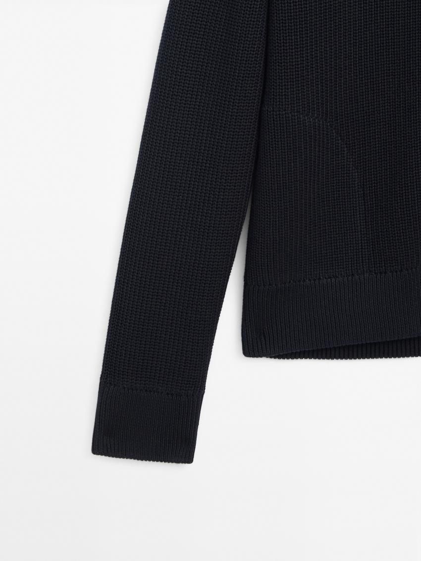 Massimo Dutti Cotton Knit Pockets Men Cardigan Navy | US-GQ2865794