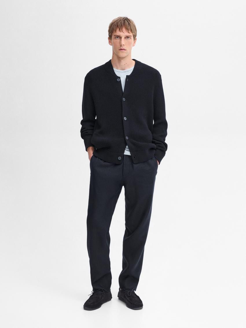 Massimo Dutti Cotton Knit Pockets Men Cardigan Navy | US-GQ2865794