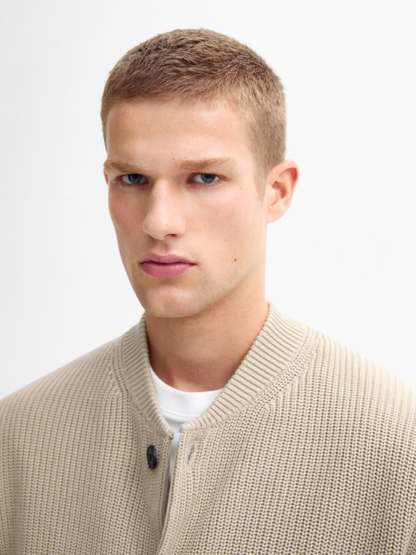 Massimo Dutti Cotton Knit Pockets Men Cardigan Beige | US-PU9402815