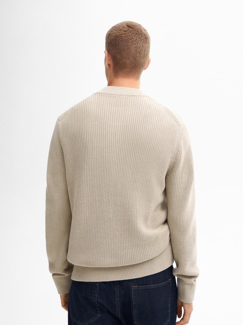 Massimo Dutti Cotton Knit Pockets Men Cardigan Beige | US-PU9402815