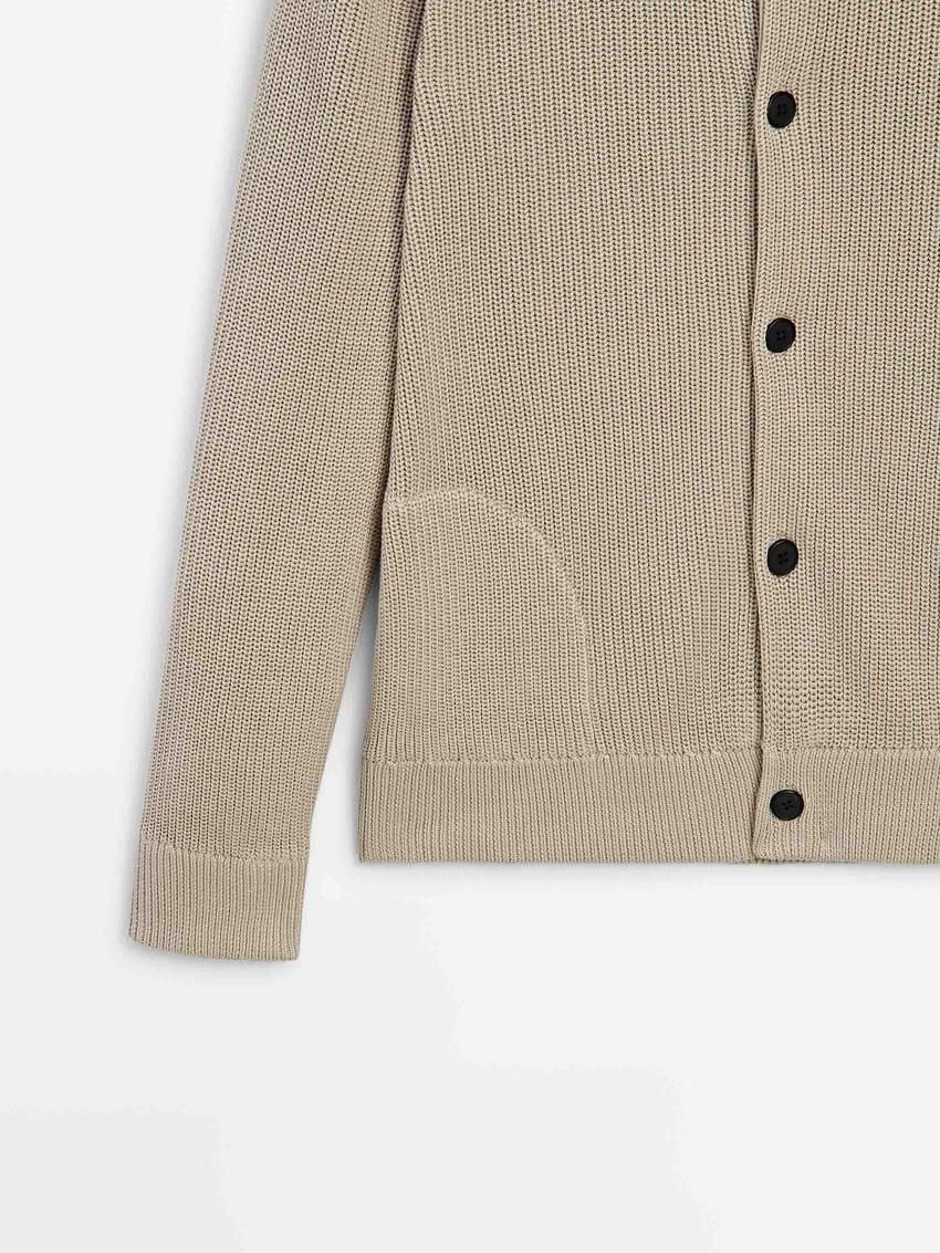 Massimo Dutti Cotton Knit Pockets Men Cardigan Beige | US-PU9402815