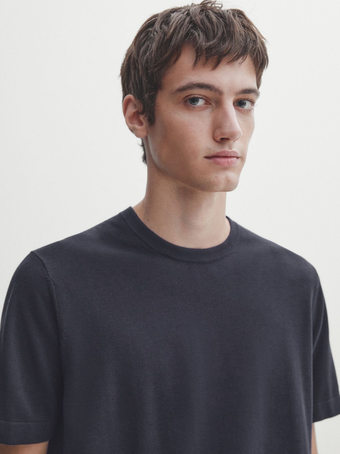 Massimo Dutti Cotton Knit Short Sleeve Men T-Shirt Navy | US-JP6590723