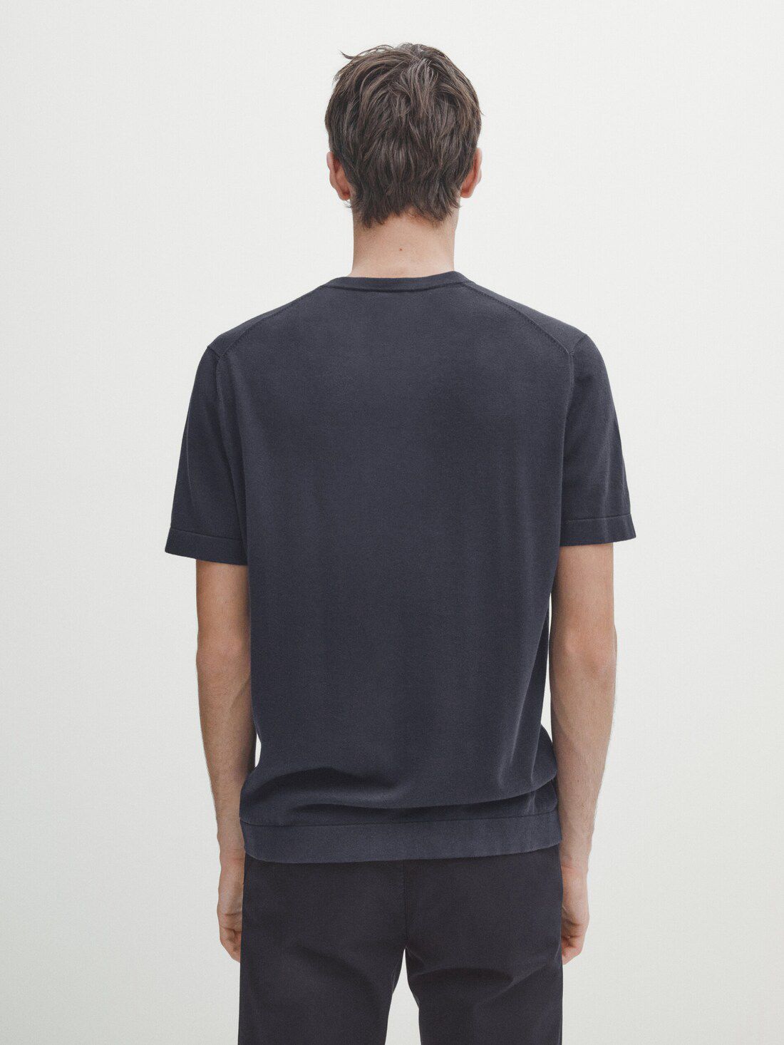 Massimo Dutti Cotton Knit Short Sleeve Men T-Shirt Navy | US-JP6590723