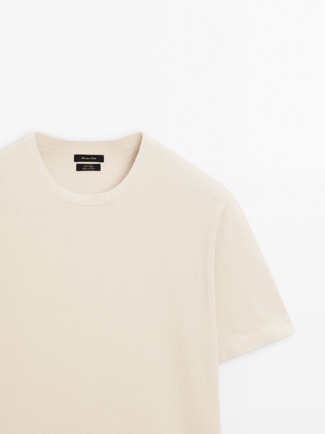 Massimo Dutti Cotton Knit Short Sleeve Men T-Shirt Cream | US-JQ9245310