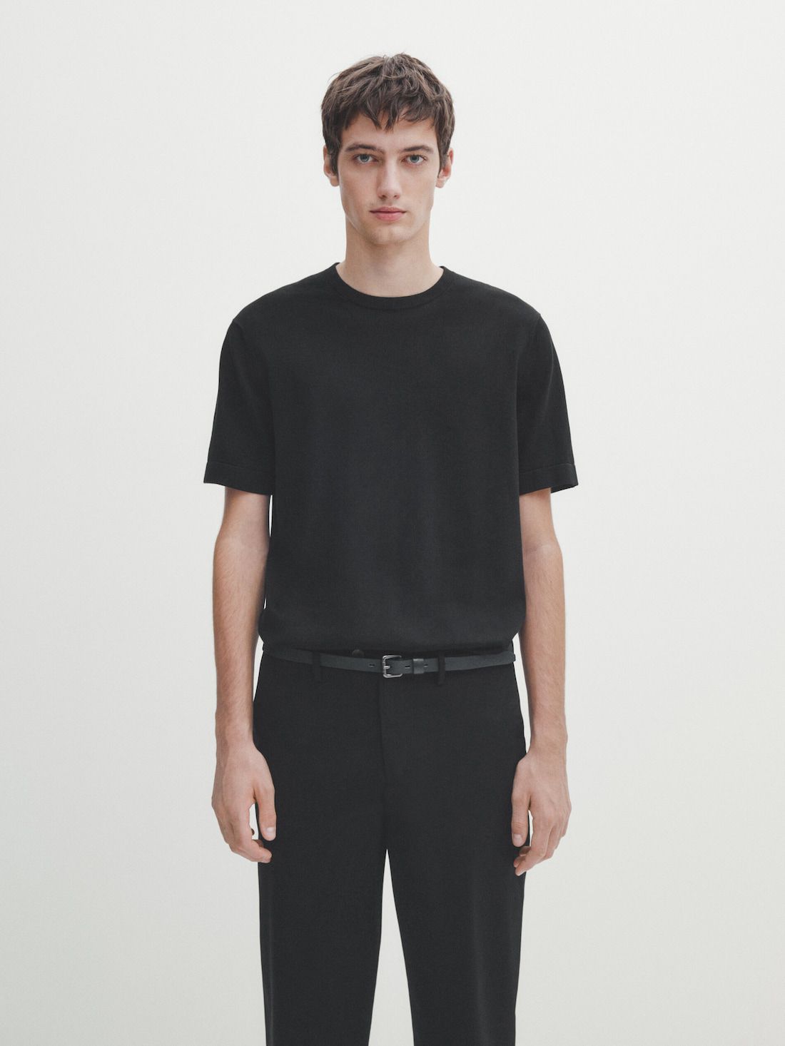 Massimo Dutti Cotton Knit Short Sleeve Men T-Shirt Black | US-JE4601372