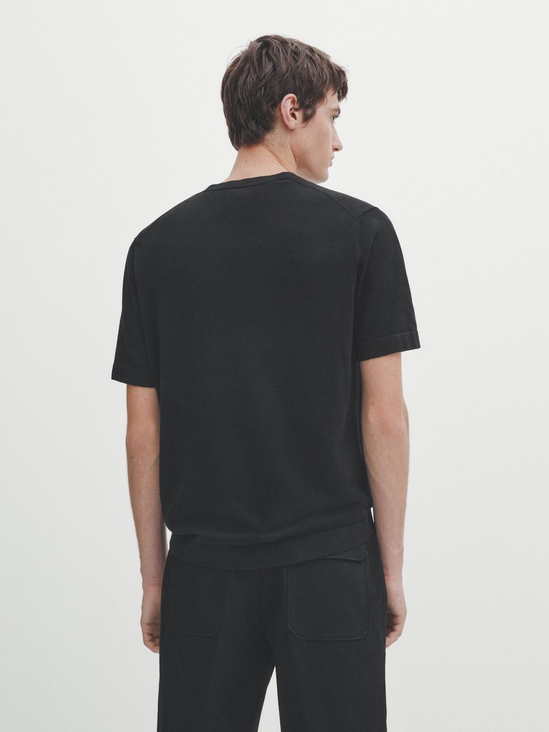 Massimo Dutti Cotton Knit Short Sleeve Men T-Shirt Black | US-JE4601372