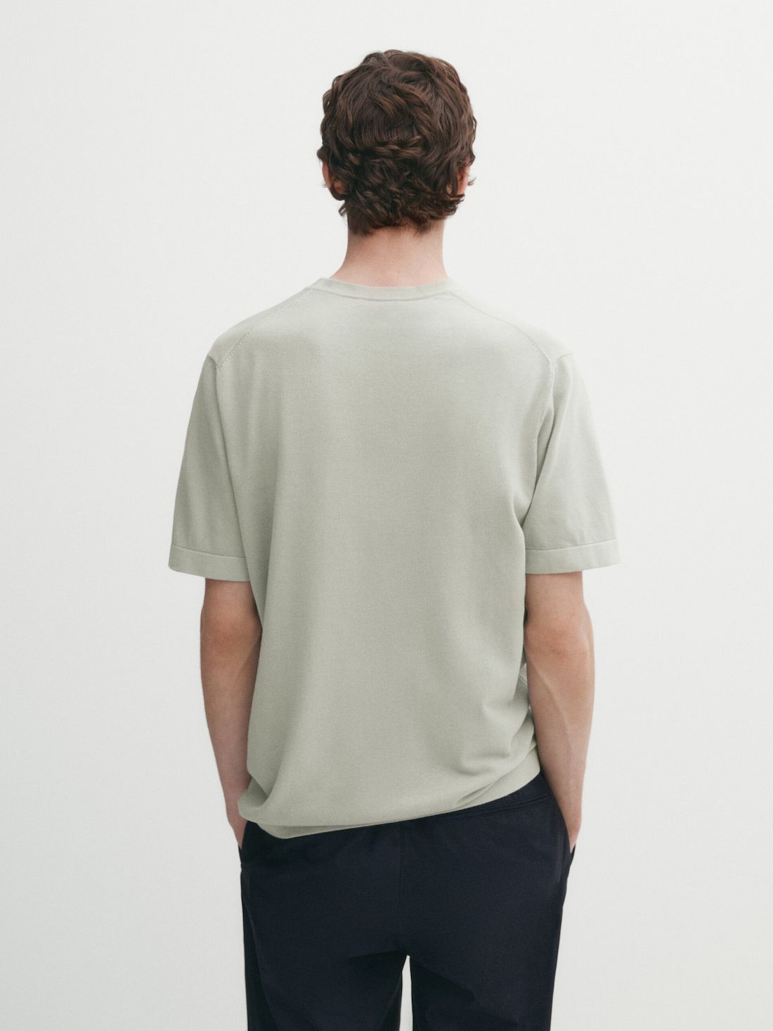 Massimo Dutti Cotton Knit Short Sleeve Men T-Shirt Light Green | US-EW1904867