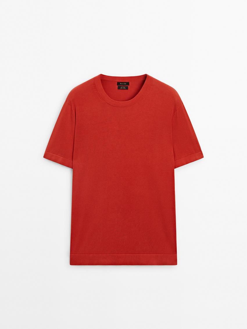 Massimo Dutti Cotton Knit Short Sleeve Men T-Shirt Coral | US-KU1072468