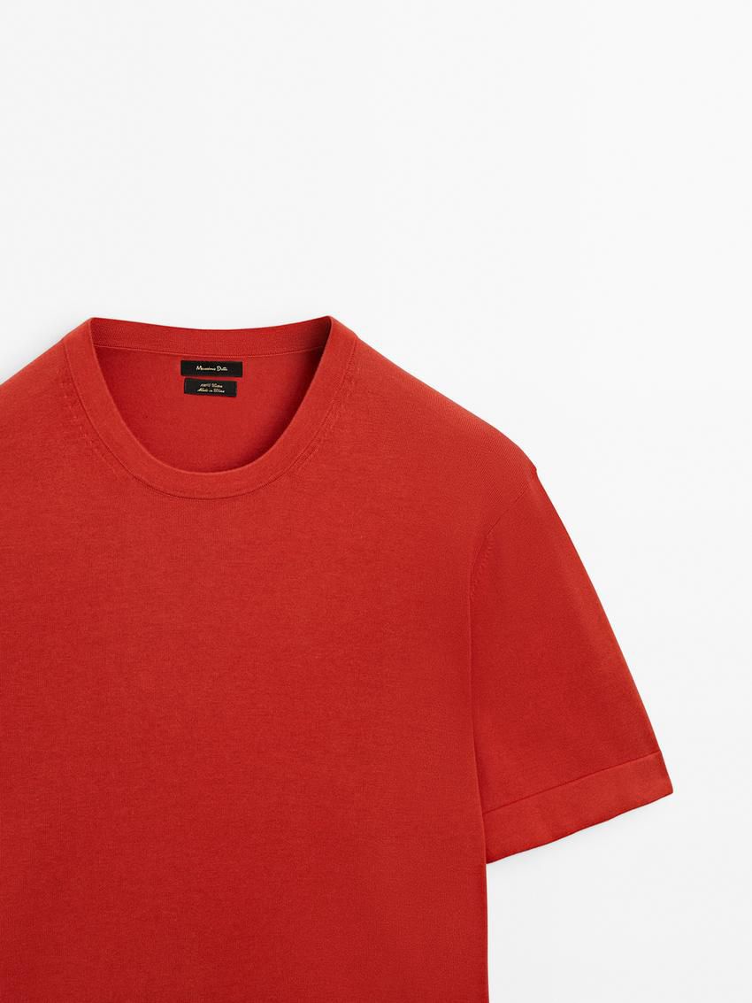 Massimo Dutti Cotton Knit Short Sleeve Men T-Shirt Coral | US-KU1072468