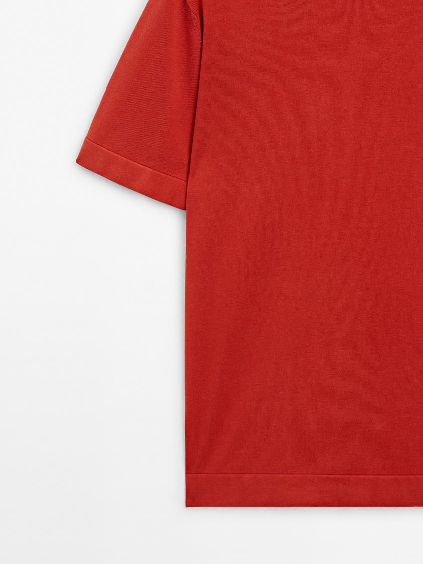 Massimo Dutti Cotton Knit Short Sleeve Men T-Shirt Coral | US-KU1072468