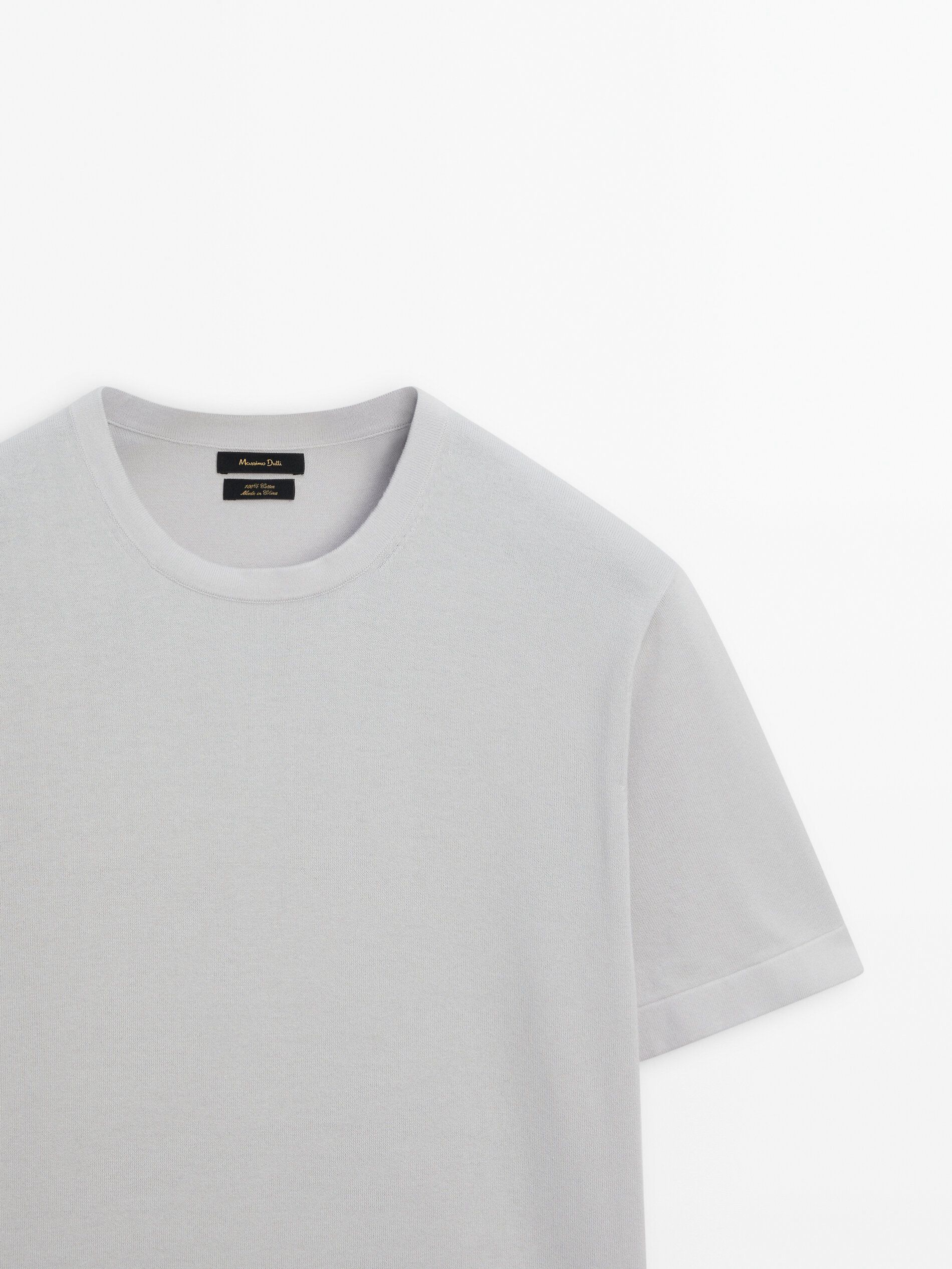 Massimo Dutti Cotton Knit Short Sleeve Men T-Shirt Light Grey | US-XF3498710