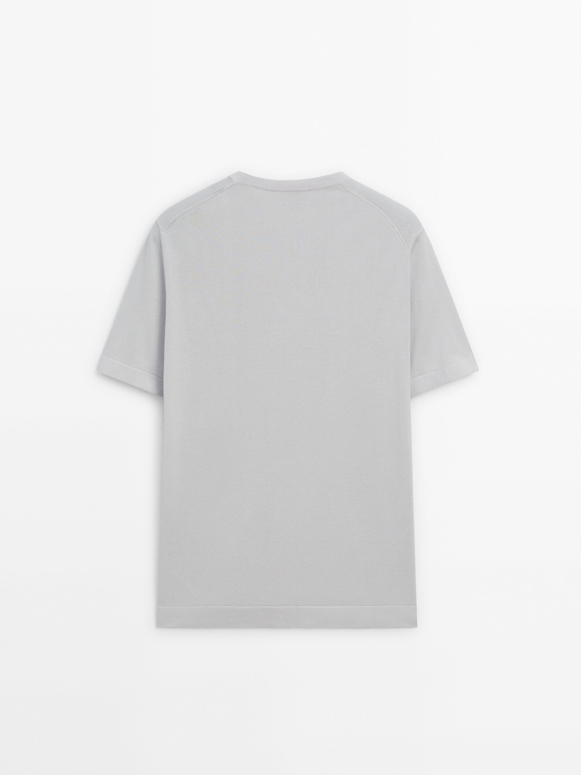 Massimo Dutti Cotton Knit Short Sleeve Men T-Shirt Light Grey | US-XF3498710