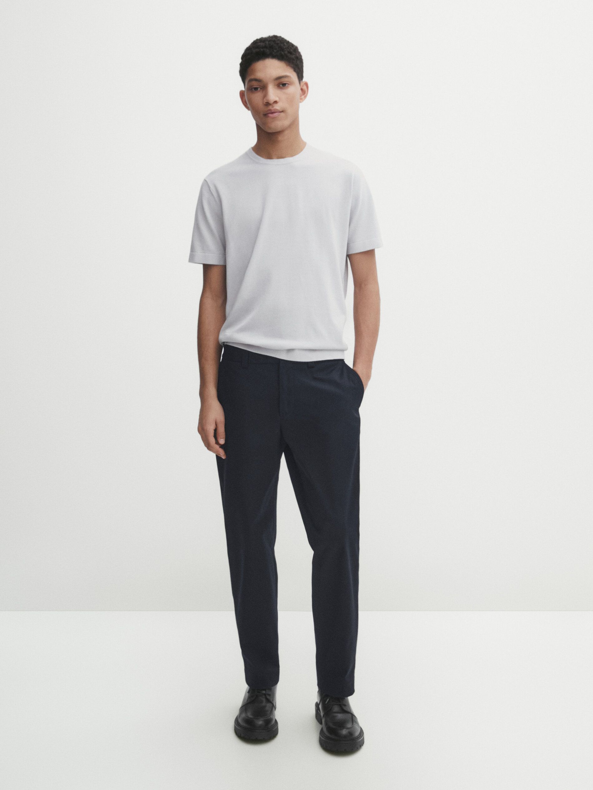 Massimo Dutti Cotton Knit Short Sleeve Men T-Shirt Light Grey | US-XF3498710