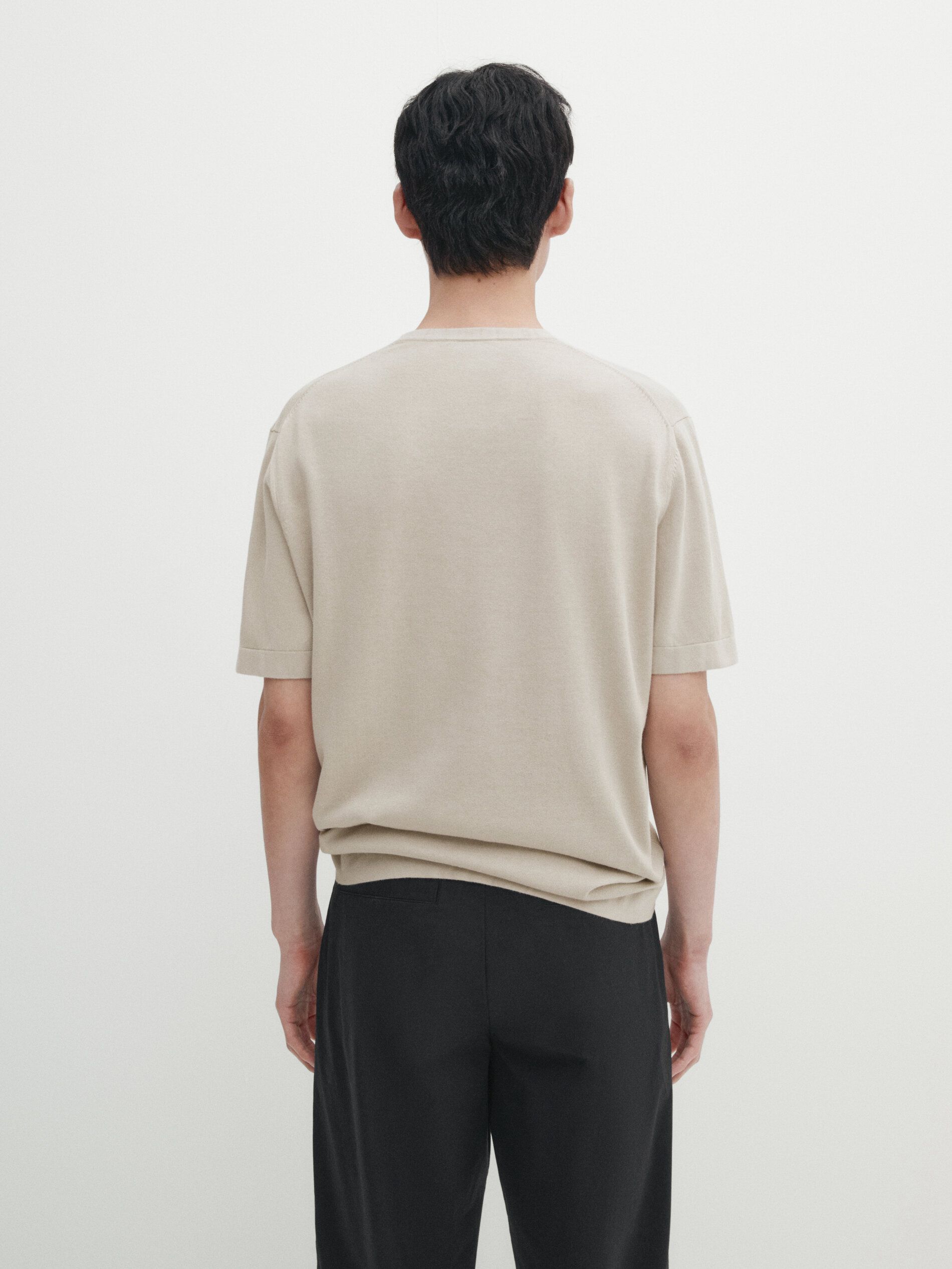 Massimo Dutti Cotton Knit Short Sleeve Men T-Shirt Beige | US-OV7985364