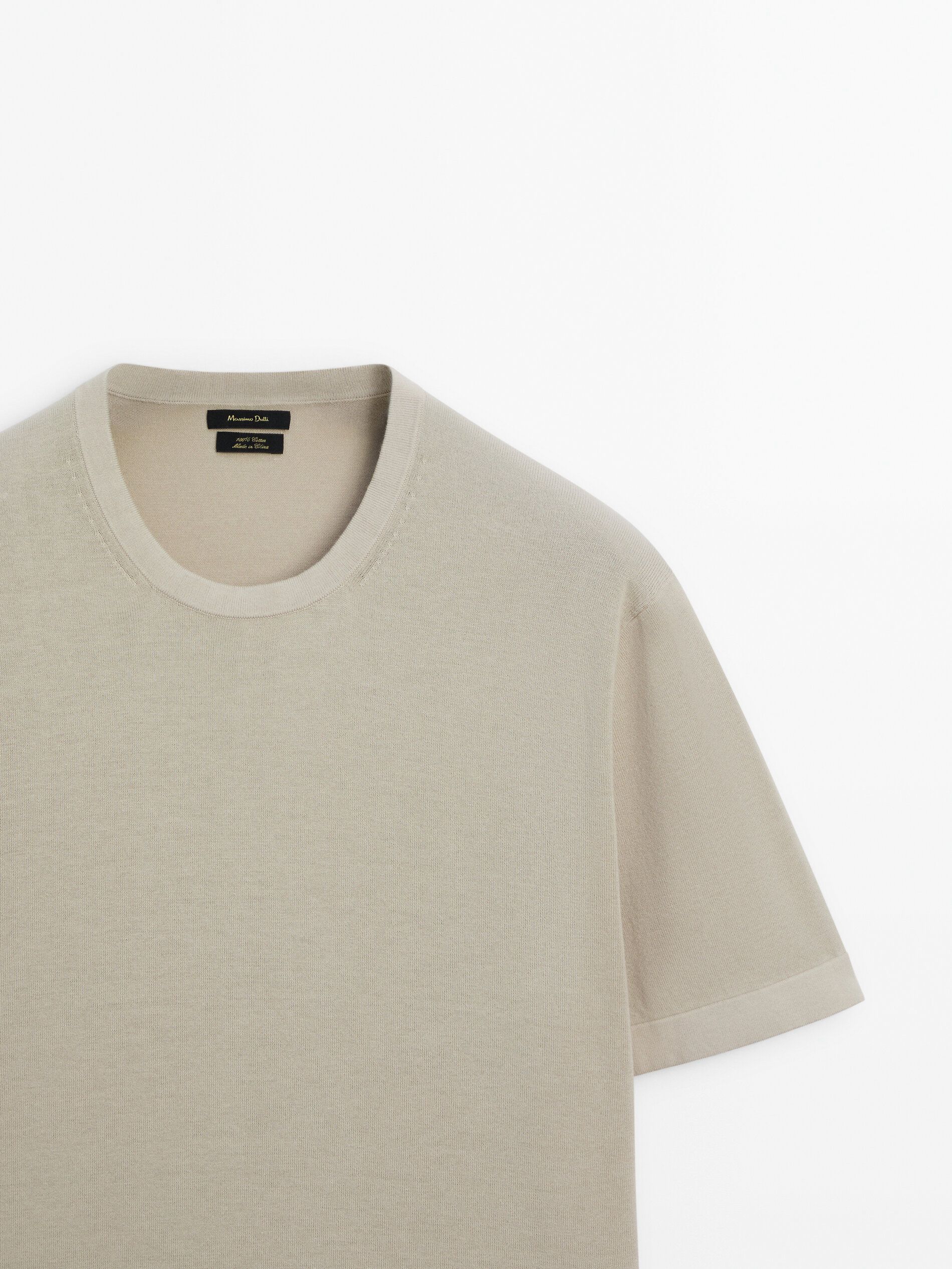 Massimo Dutti Cotton Knit Short Sleeve Men T-Shirt Beige | US-OV7985364