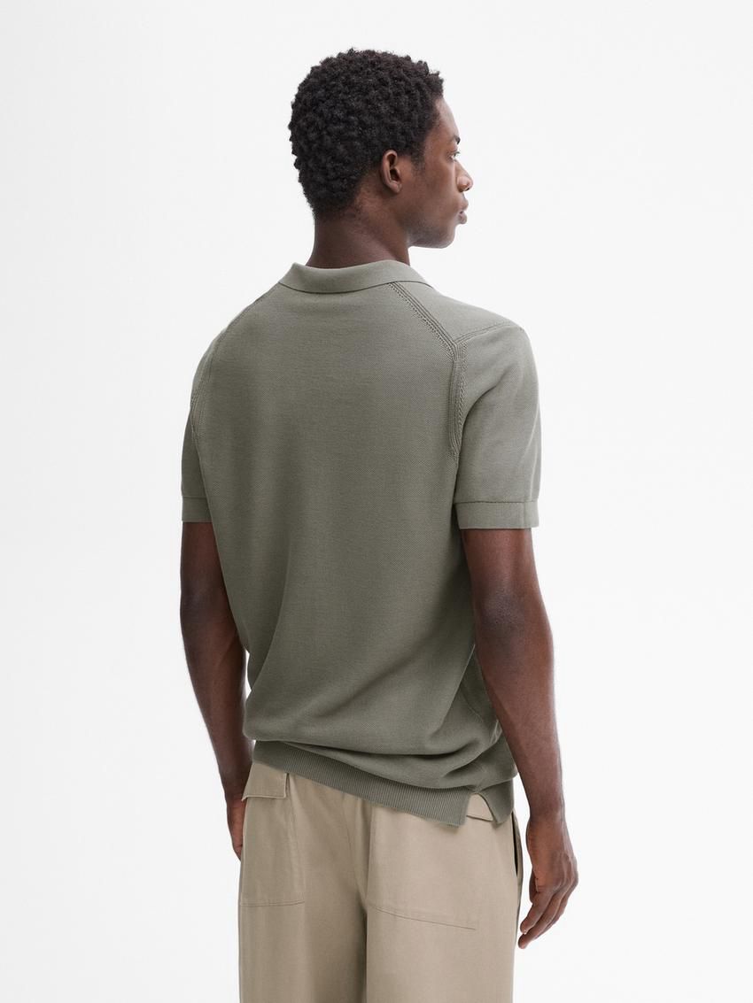 Massimo Dutti Cotton Knit Sweater With Short Sleeves Men Polo Shirt Khaki | US-PG5308649