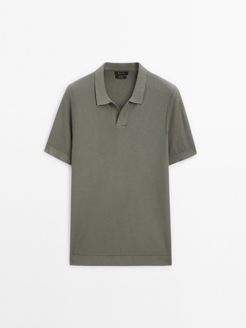 Massimo Dutti Cotton Knit Sweater With Short Sleeves Men Polo Shirt Khaki | US-PG5308649