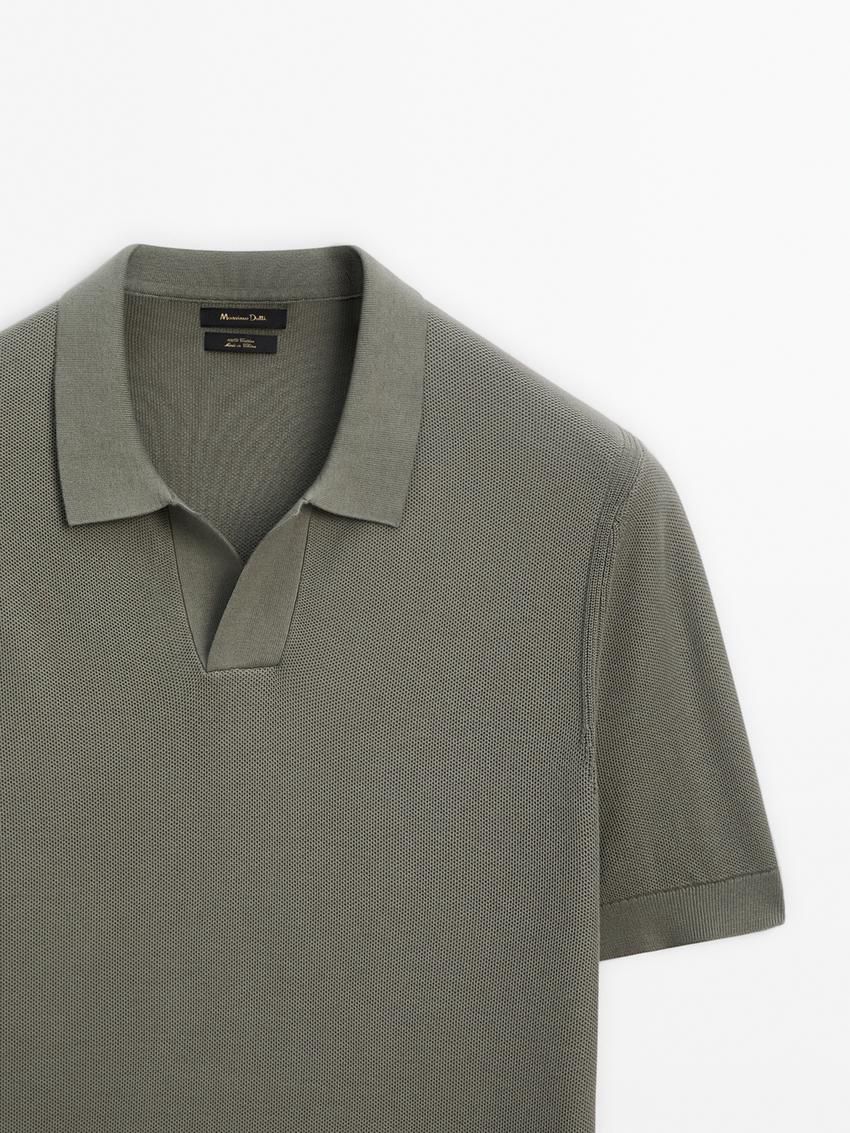 Massimo Dutti Cotton Knit Sweater With Short Sleeves Men Polo Shirt Khaki | US-PG5308649