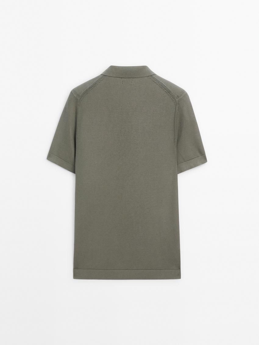 Massimo Dutti Cotton Knit Sweater With Short Sleeves Men Polo Shirt Khaki | US-PG5308649