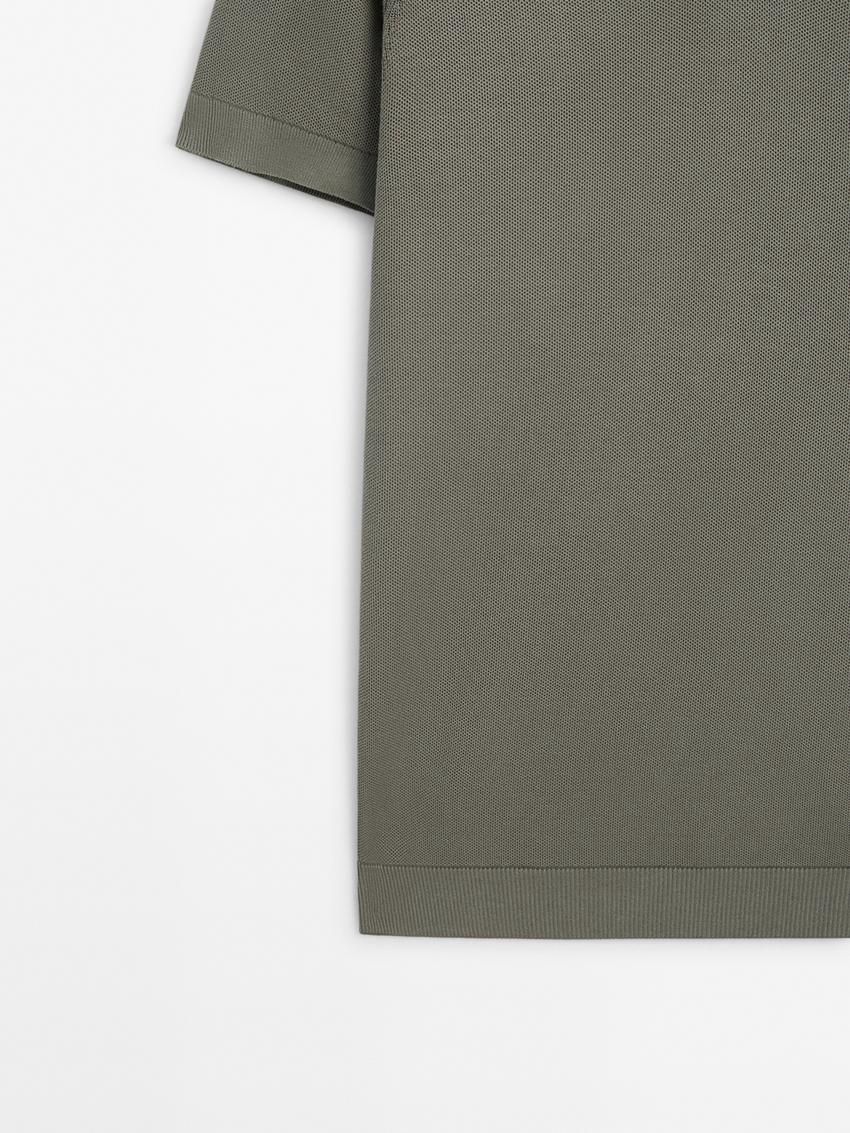 Massimo Dutti Cotton Knit Sweater With Short Sleeves Men Polo Shirt Khaki | US-PG5308649