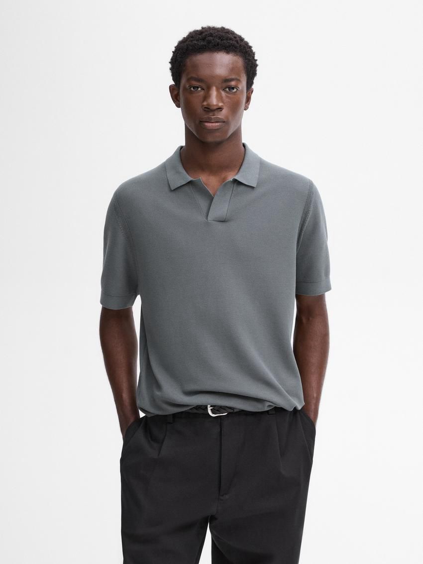 Massimo Dutti Cotton Knit Sweater With Short Sleeves Men Polo Shirt Dark Grey | US-KN9316045
