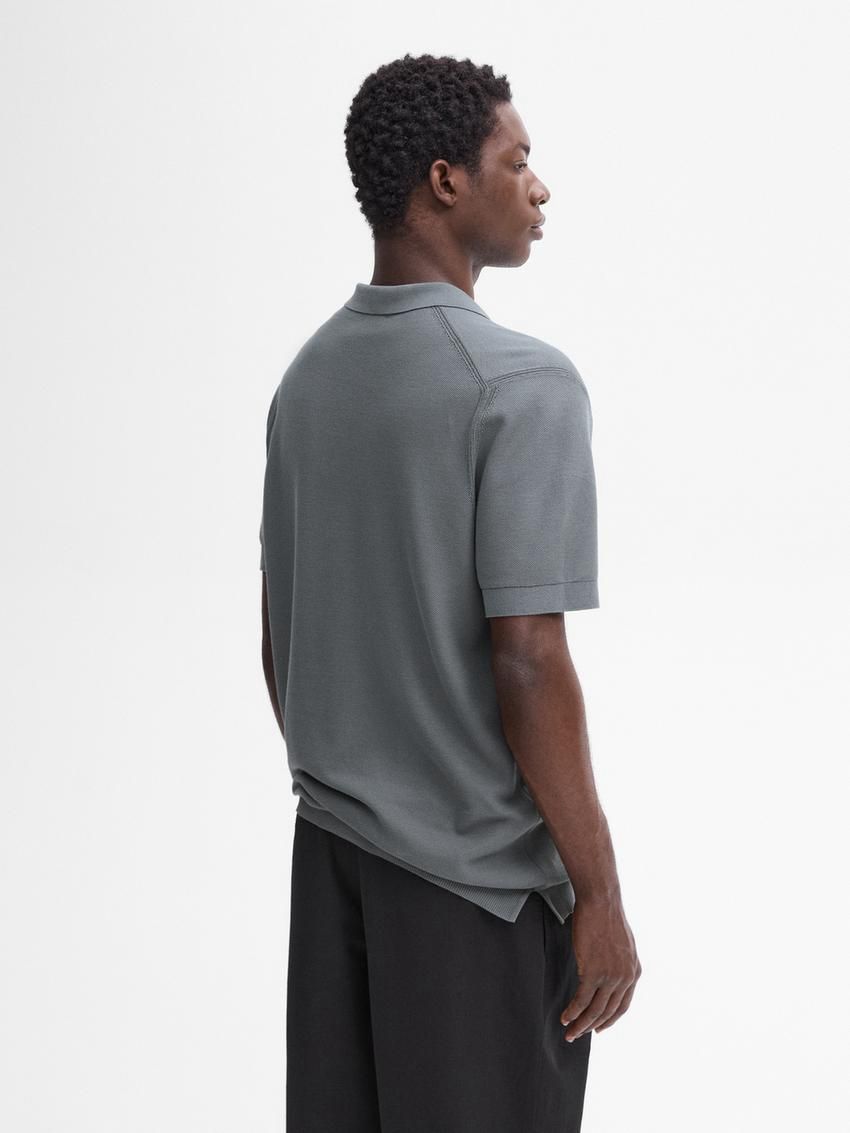 Massimo Dutti Cotton Knit Sweater With Short Sleeves Men Polo Shirt Dark Grey | US-KN9316045