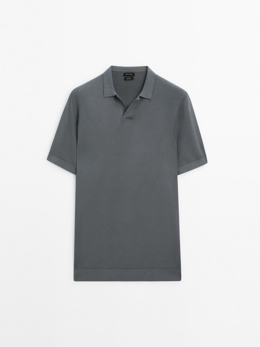 Massimo Dutti Cotton Knit Sweater With Short Sleeves Men Polo Shirt Dark Grey | US-KN9316045
