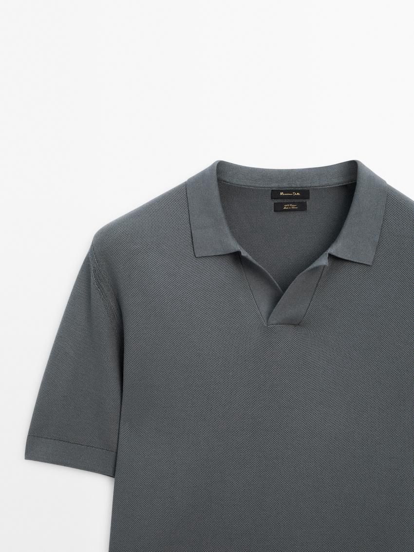 Massimo Dutti Cotton Knit Sweater With Short Sleeves Men Polo Shirt Dark Grey | US-KN9316045